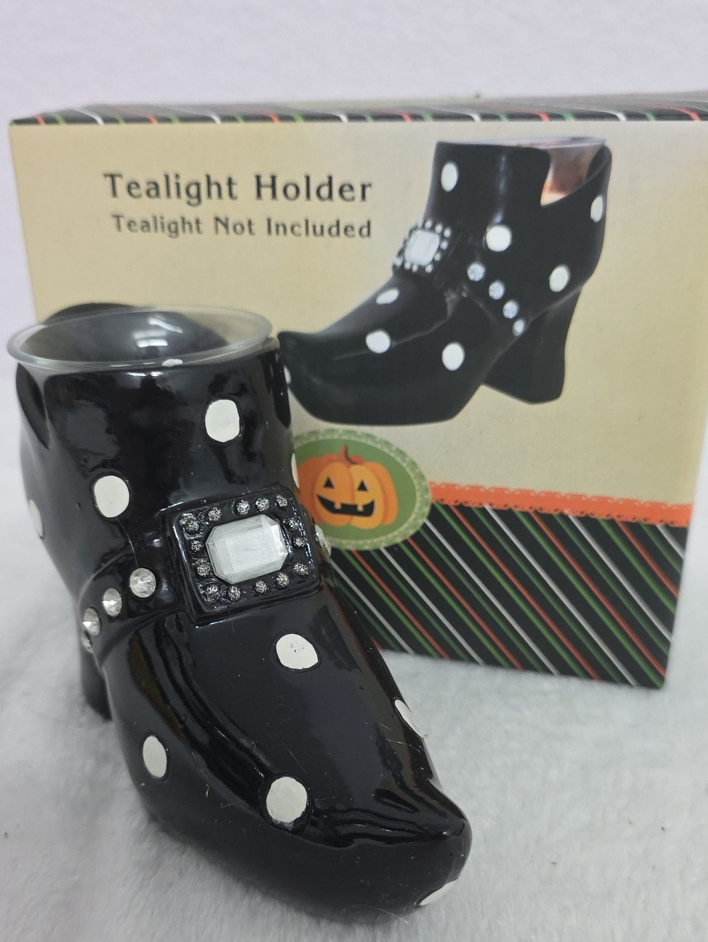 Halloween Witch's Shoe Polka Dot Tealight Candleholder